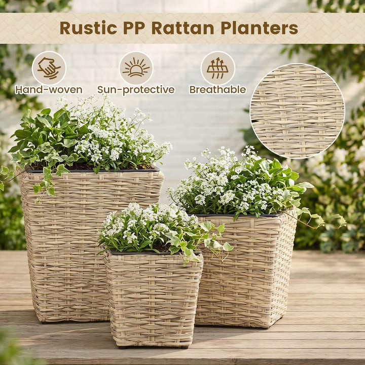 Giantex 3-Piece Rattan Planter Box Kit with Removable Plastic Liners
