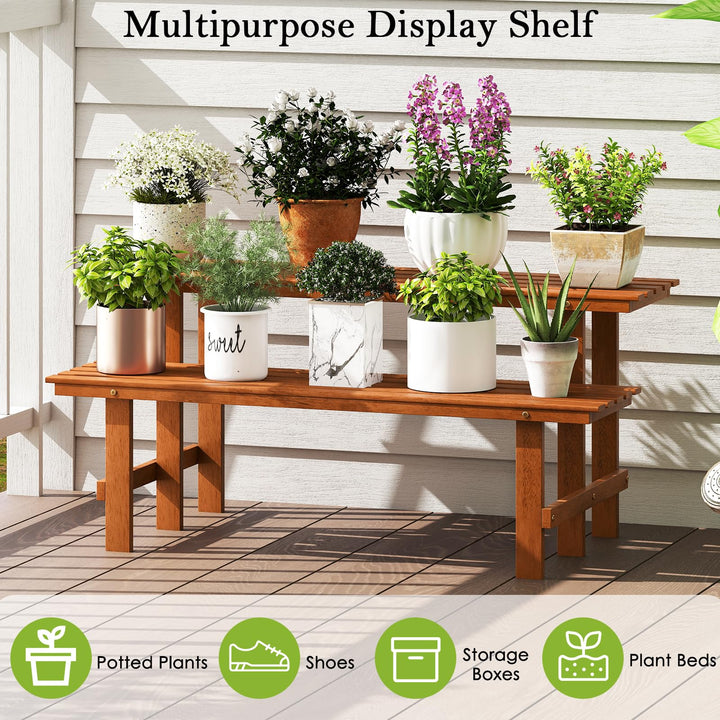 Giantex 2 Tier Wood Plant Stand with Teak Oil Finish
