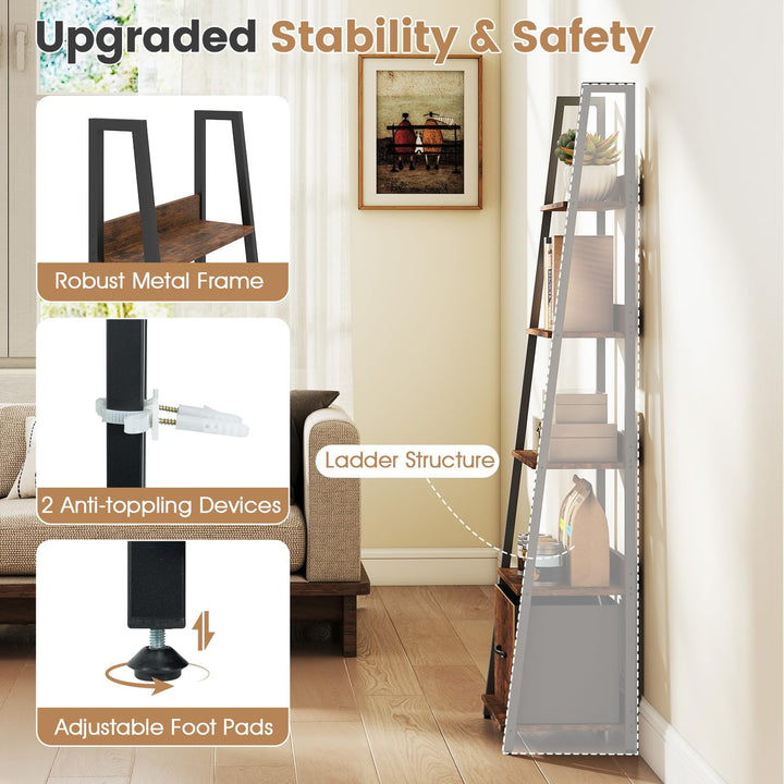 Giantex 5-Tier Industrial Ladder Bookshelf with Removable Fabric Drawer (1/2)