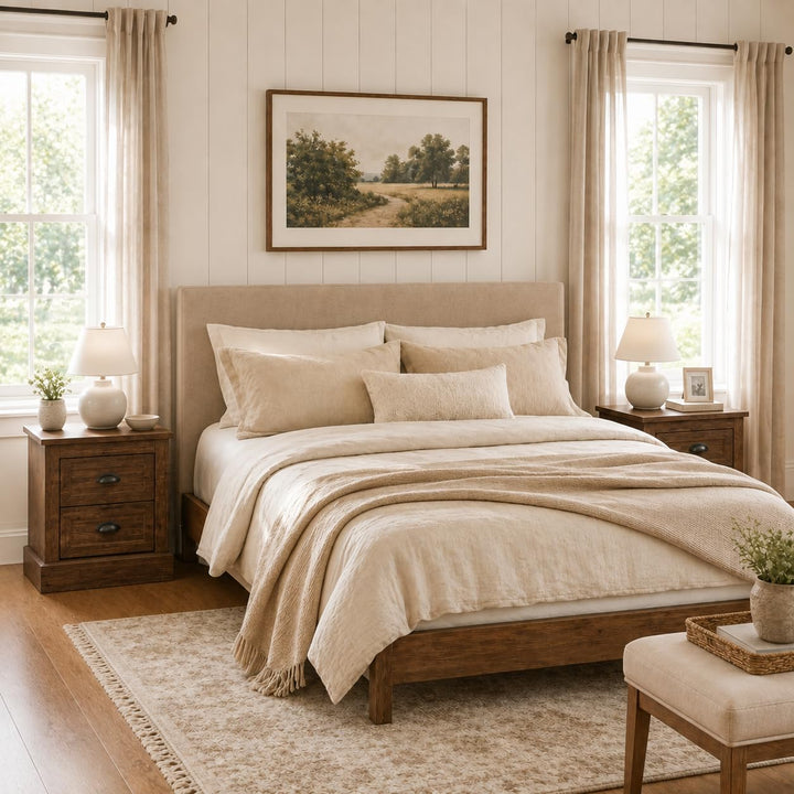GIANTEX Farmhouse Nightstand With 2 Storage Drawers For Bedroom