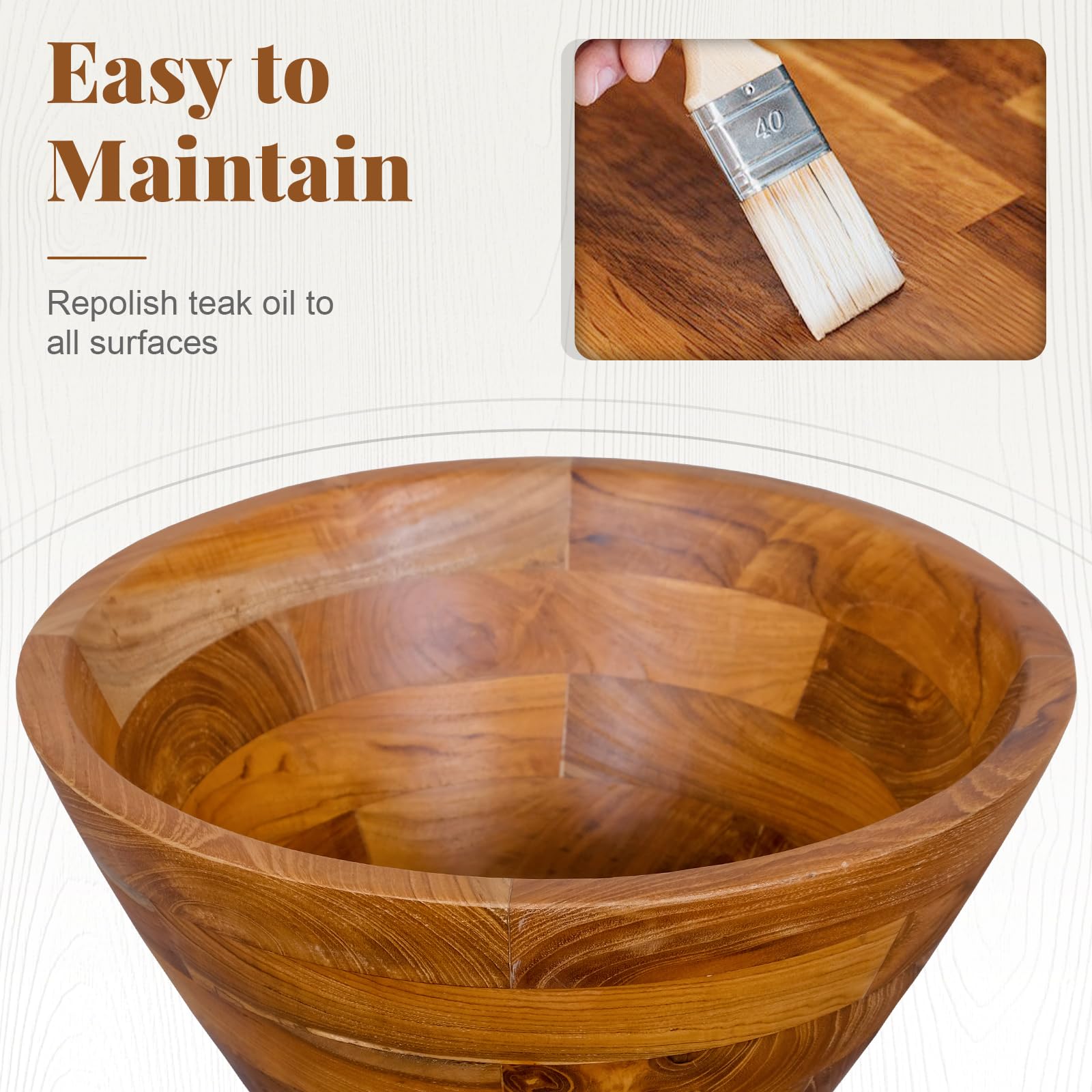 Giantex Teak Wood Vessel Sink - Bathroom Washbasin with Smooth Finish, Round Corner (16” x 16” x 8”)