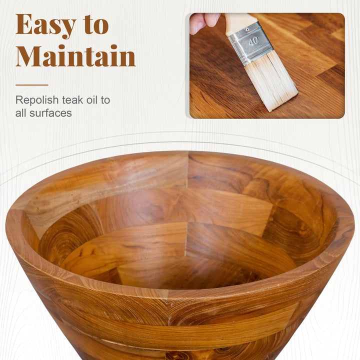 Giantex Teak Wood Vessel Sink - Bathroom Washbasin with Smooth Finish, Round Corner (16” x 16” x 8”)