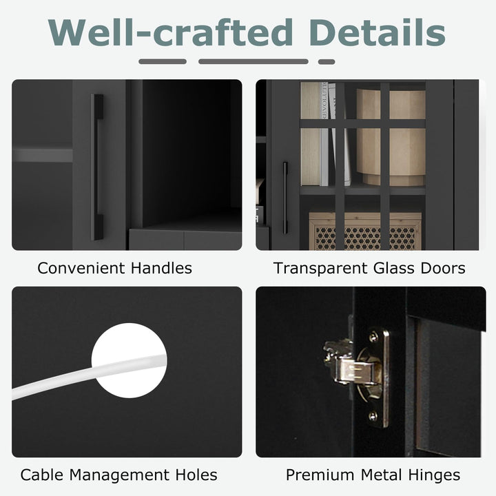 Giantex Farmhouse TV Stand for 65/70 Inch TV with Storage Cabinets & Glass Door