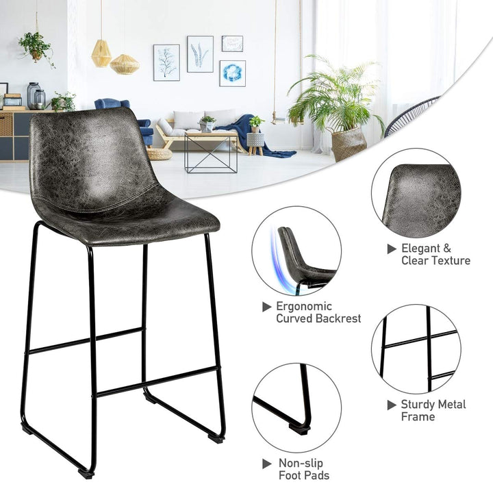 Vintage Faux Suede Bar Stools, with Metal Legs, Back and Footrest