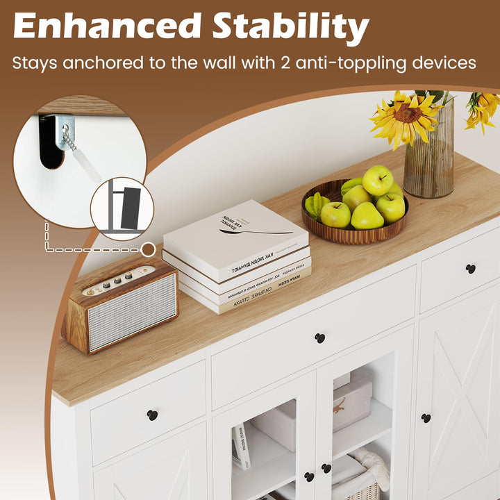 Giantex 55" Large Buffet Sideboard with 3 Drawers & 2 See-Through Doors