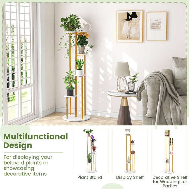 Giantex 4 Tier Plant Stand Indoor, Tall Plant Shelf with Marble Texture for Multiple Potted Plants, Tiered Metal Plant Holder Flower Display Rack for Living Room Balcony Porch