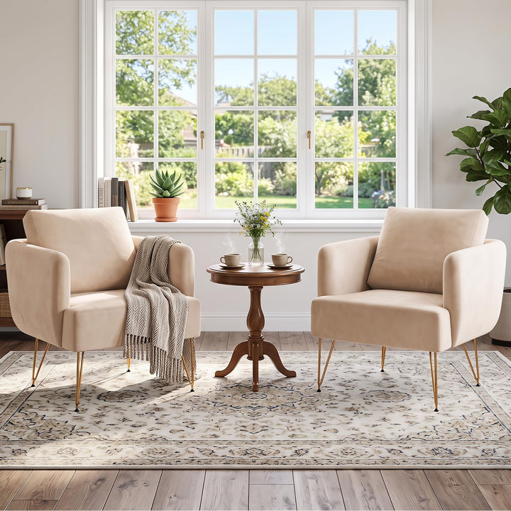 GIANTEX Modern Upholstered Arm Chair w/Golden Metal Legs &amp; Back Cushion (1/2)