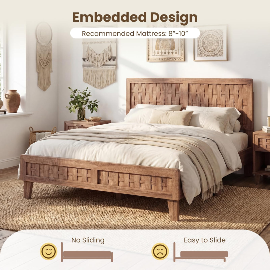 Giantex Wood Bed Frame with Woven Headboard (Full/Twin/Queen)