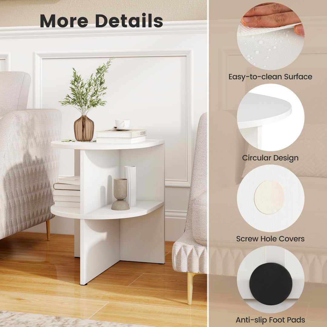 Giantex Half Round End Table with Open Shelves for Small Space