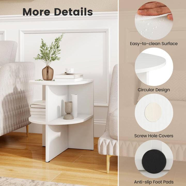 Giantex Half Round End Table with Open Shelves for Small Space