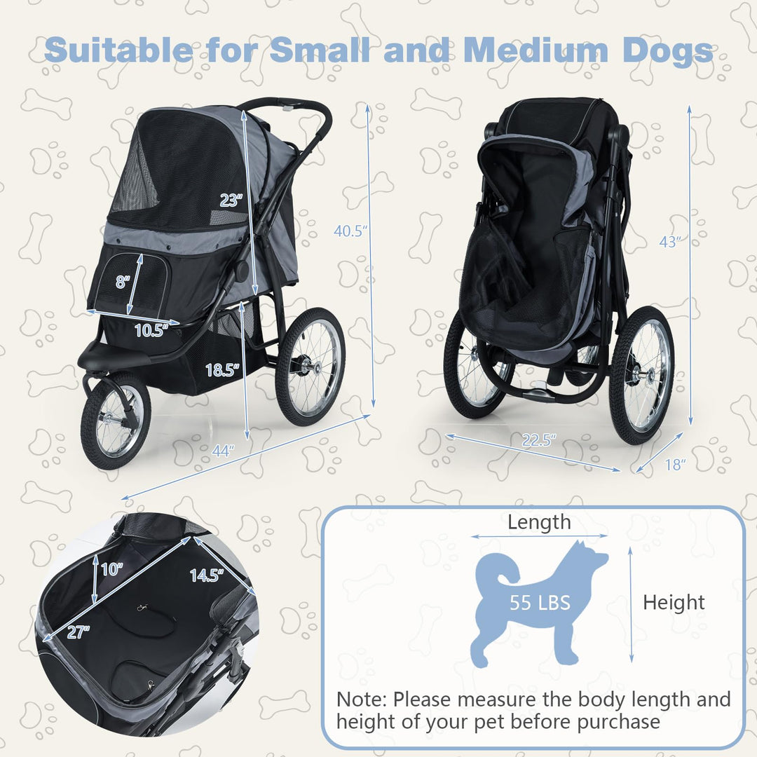 Giantex Dog Stroller for Small & Medium Dogs Cats Foldable Pet Stroller with 3 All-Terrain Inflatable Rubber Wheels