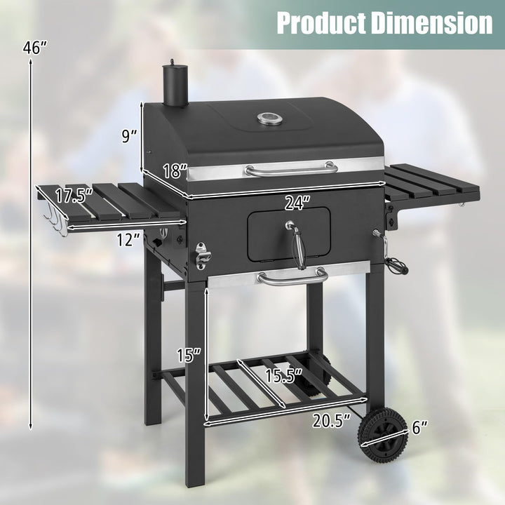 Giantex 24-Inch Charcoal Grill - 2 Foldable Side Tables, Bottom Storage Shelf, 8 Hooks, Adjustable Charcoal Tray