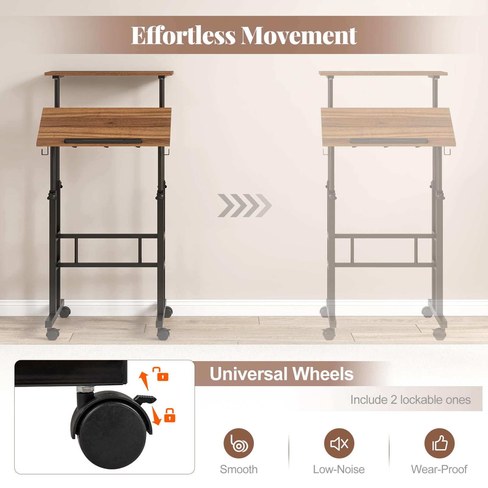 Giantex Mobile Stand up Desk, Height Adjustable, 24"D x 22"W x 49"H