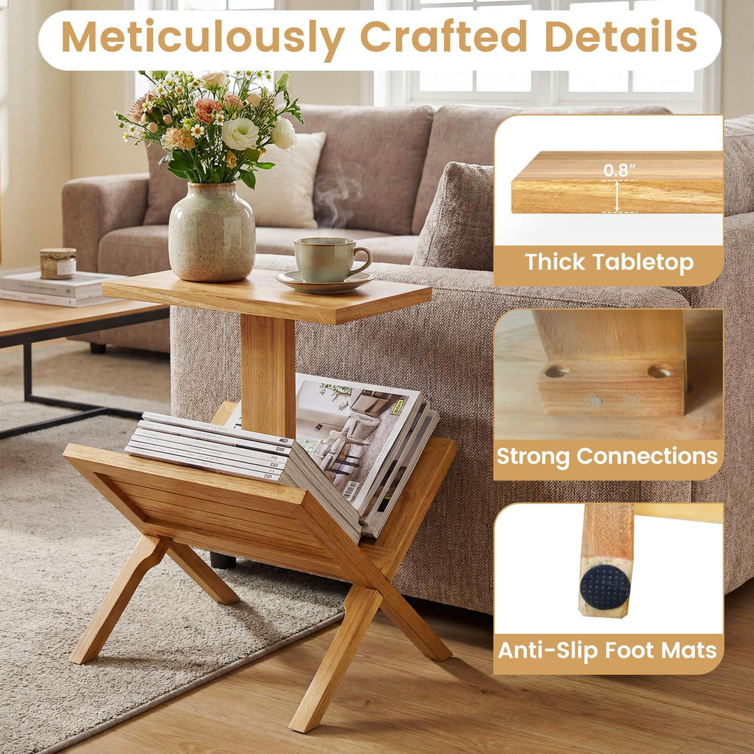 Giantex Side Table Teak Wood Set of 1/2 2-Tier Sofa Couch End Table