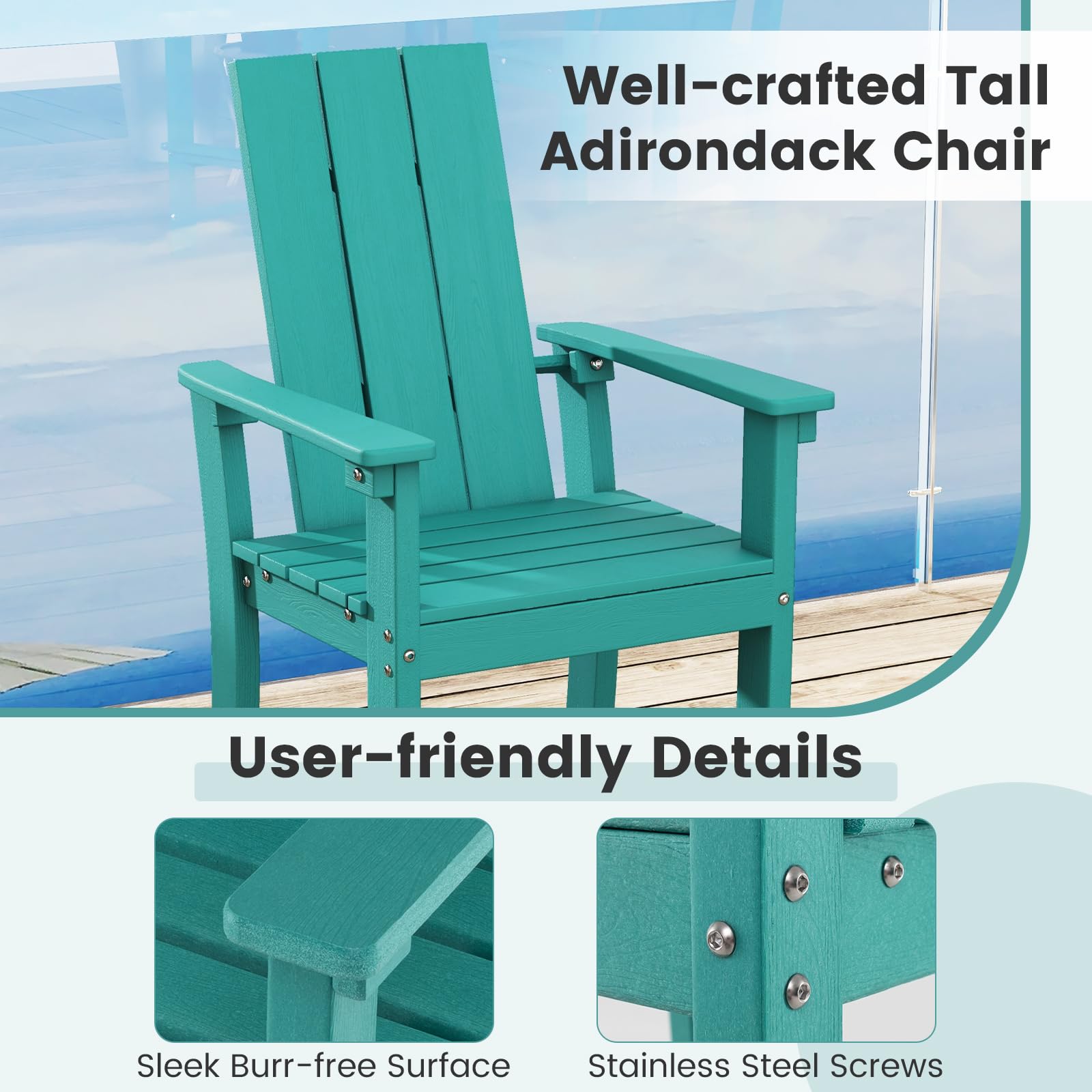 Giantex 52” Tall Adirondack Chair, HDPE Outdoor Bar Stool with Ergonomic Backrest