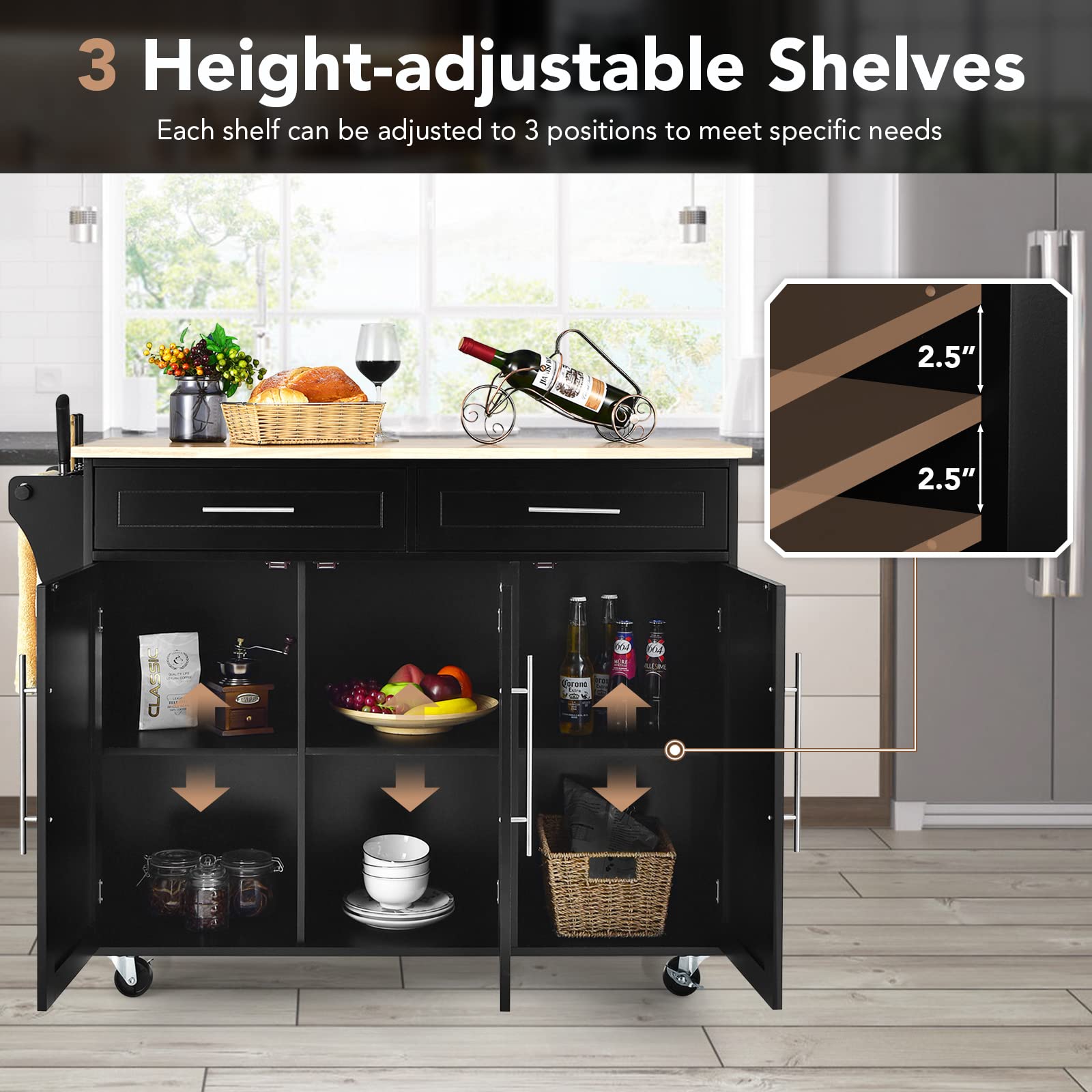 Giantex Kitchen Island Cart , 2 Drawers, 3 Door Cabinet