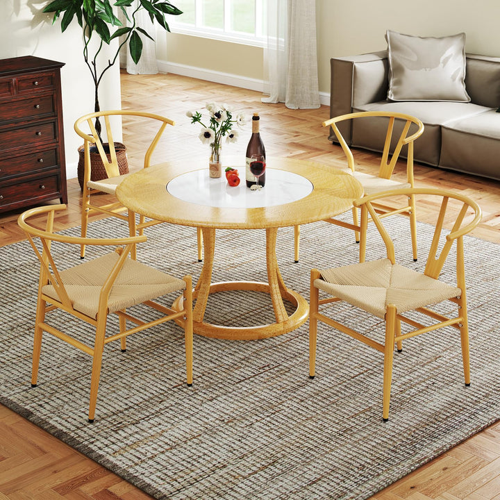 Giantex Metal Dining Chairs Set of 2/4 Mid-Century Weave Dining Room Chair w/Y-Shaped Backrest