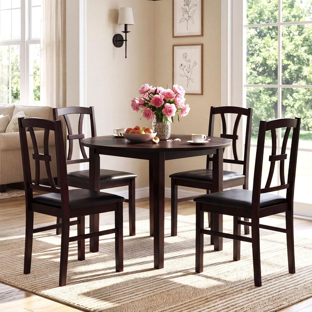 GIANTEX Wooden Dining Chairs Set of 2/4 | Faux Leather Kitchen Chairs w/ Elegant High Back