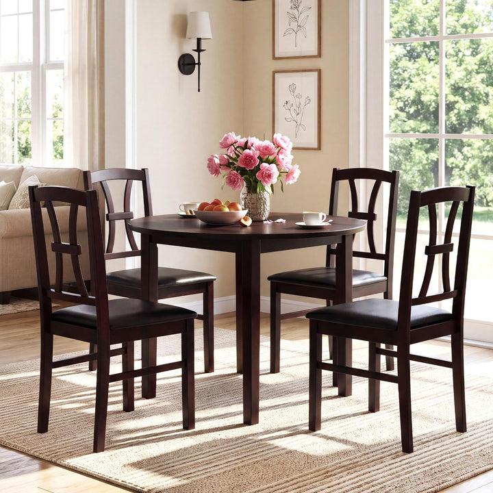 GIANTEX Wooden Dining Chairs Set of 2/4 | Faux Leather Kitchen Chairs w/ Elegant High Back