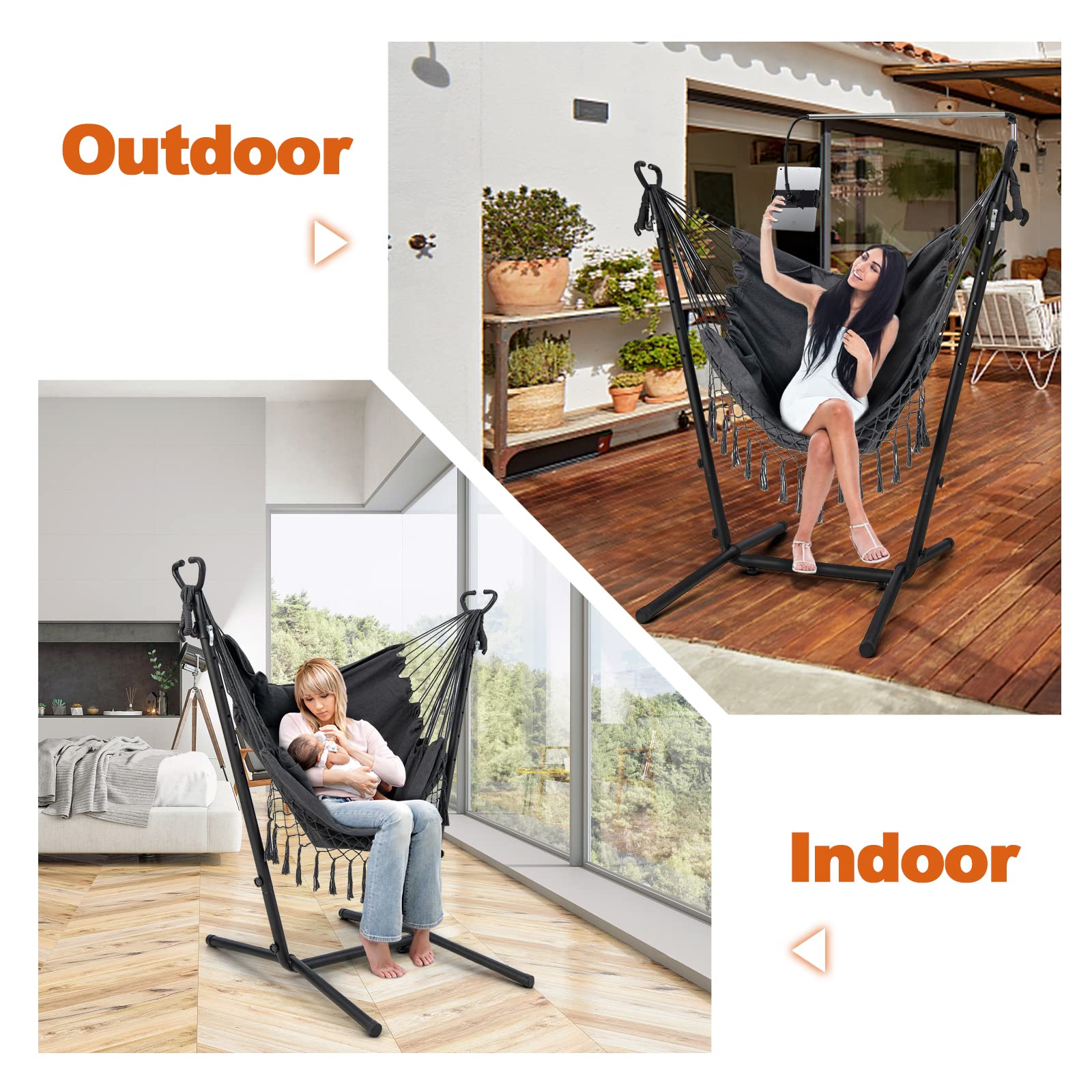 Giantex Hanging Swing with Stand - Hammock Chair with Phone Holder