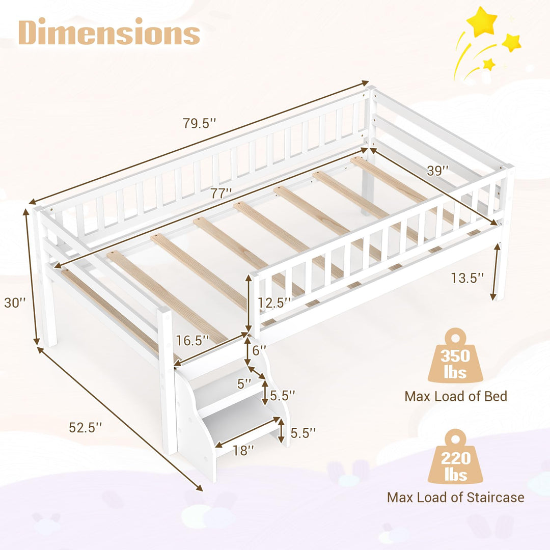 GIANTEX Low Profile Twin Size Bed Frame with Stairs &amp; Safety Guardrails