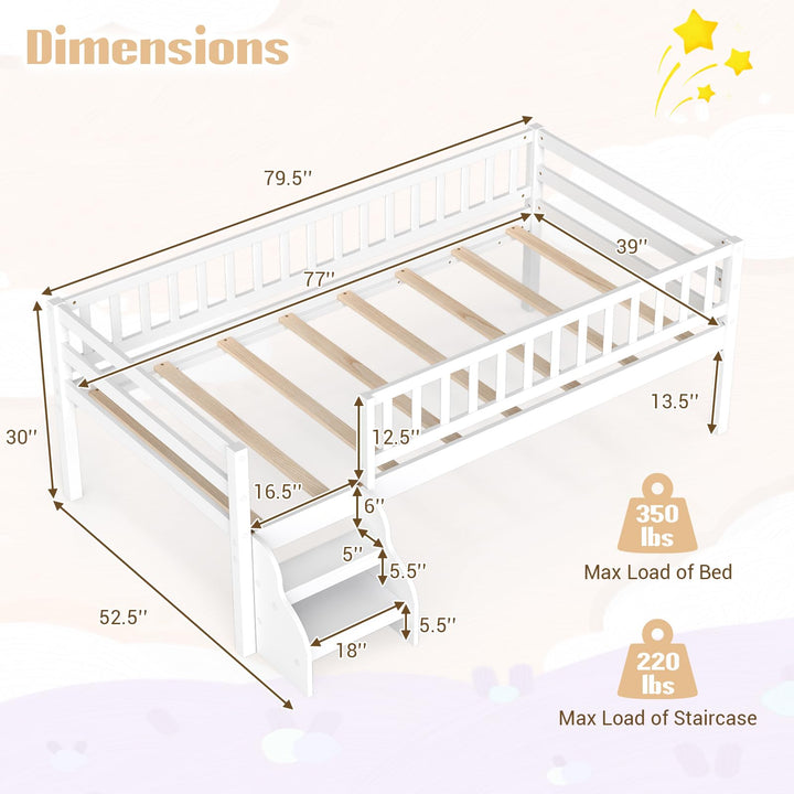 GIANTEX Low Profile Twin Size Bed Frame with Stairs &amp; Safety Guardrails