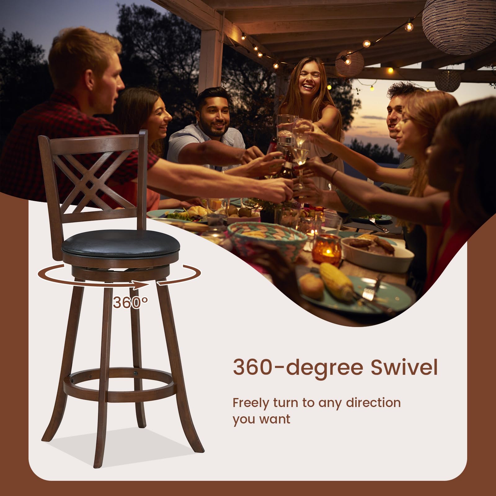 360° Swivel Barstools Set of 2 - Giantex