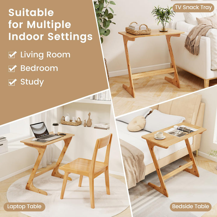 Giantex Bamboo TV Tray Table, Z Shaped Sofa Couch Side Table for Eating Snacks Coffee Laptop