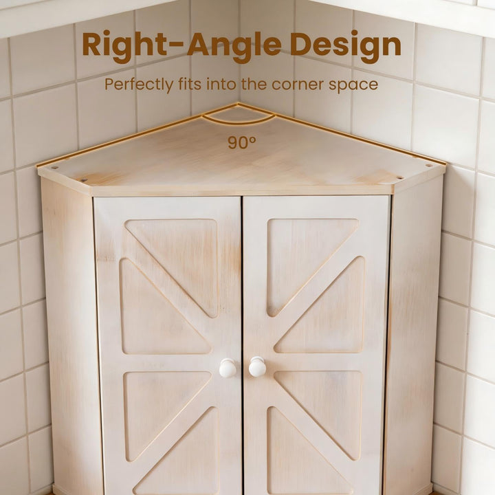 Giantex Corner Bread Box for Kitchen Countertop | Bamboo Wood Storage Bin with 2-Tier Pantry Shelves