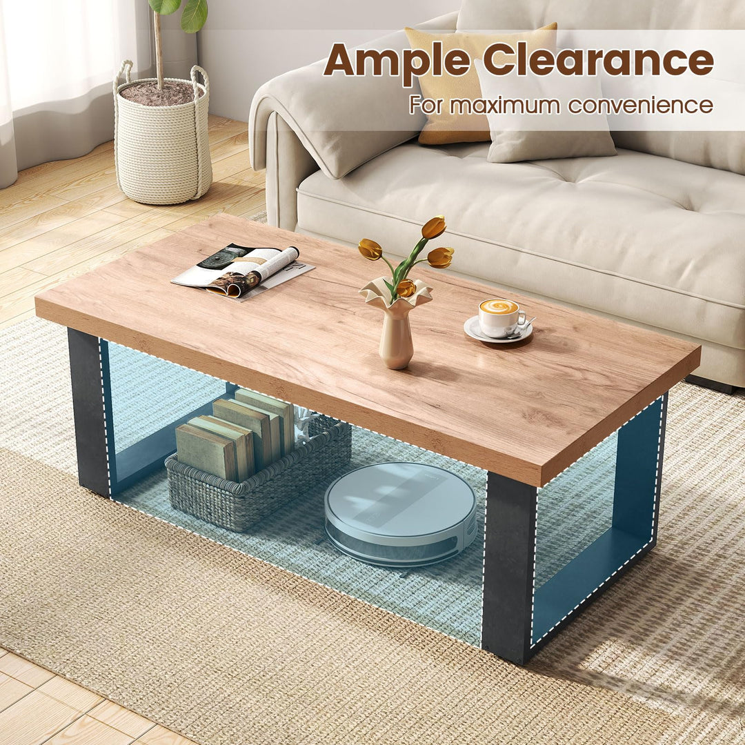 Giantex Rustic Coffee Table 47 Inch Industrial Wood Center Table with 1.8" Tabletop