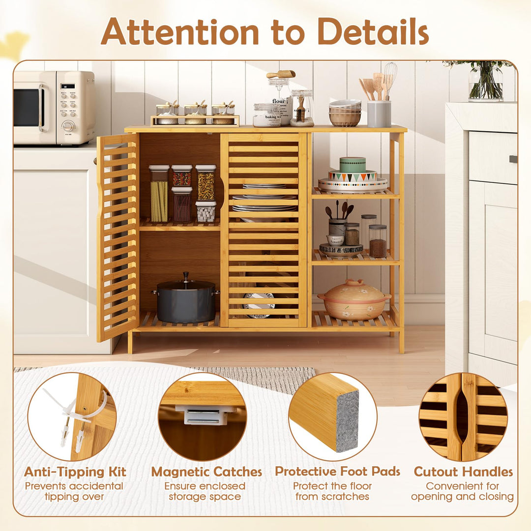 Giantex Bamboo Bathroom Storage Cabinet 2-Door Storage Organizer with Shelves