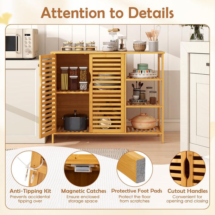 Giantex Bamboo Bathroom Storage Cabinet 2-Door Storage Organizer with Shelves
