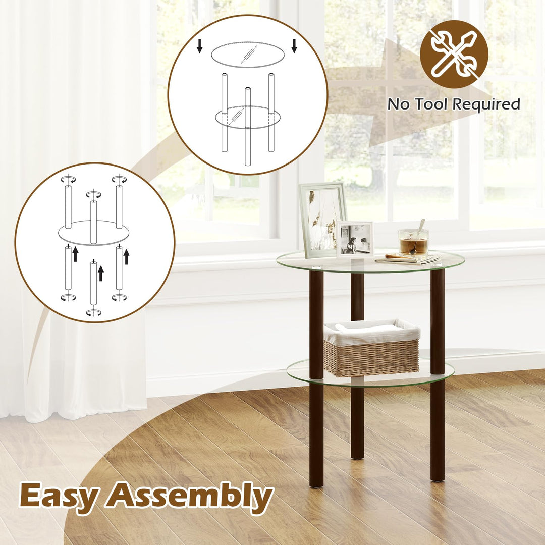 Giantex Round/Square 2-Tier Sofa Side Table with Clear Tempered Glass Top &amp; Shelf (1/2)