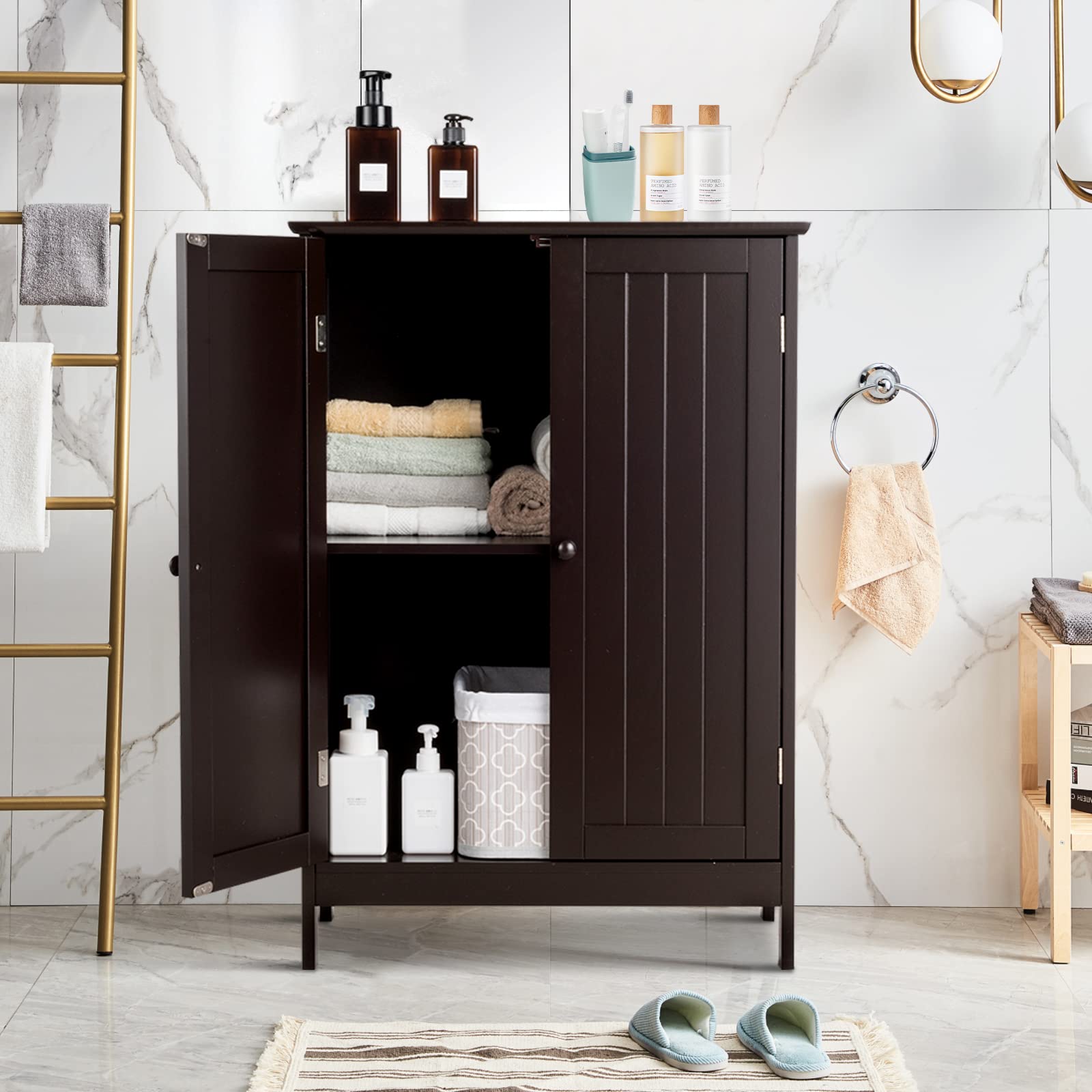 Giantex Storage Cabinet with Doors and Shelves - Freestanding Storage Organizer with Anti-Tipping Device