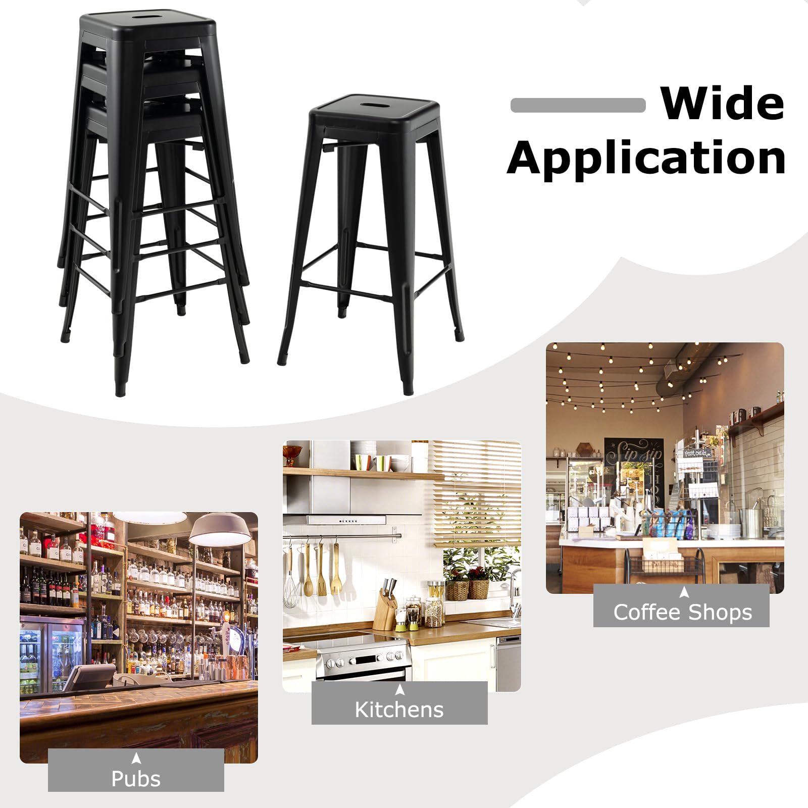 Giantex Metal Backless Bar Stools Set of 4, 30" Bar Height Modern Industrial Barstools w/Cut-out Handle