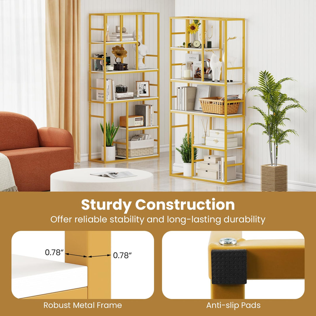 Giantex 5-Tier Bookshelf 71" Freestanding Golden Bookcase with Open Storage Shelves