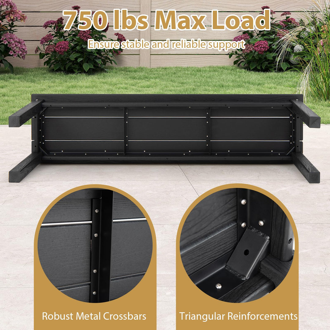Giantex 55" HDPE Outdoor Bench 2-3 People Weatherproof Backless Patio Garden Bench