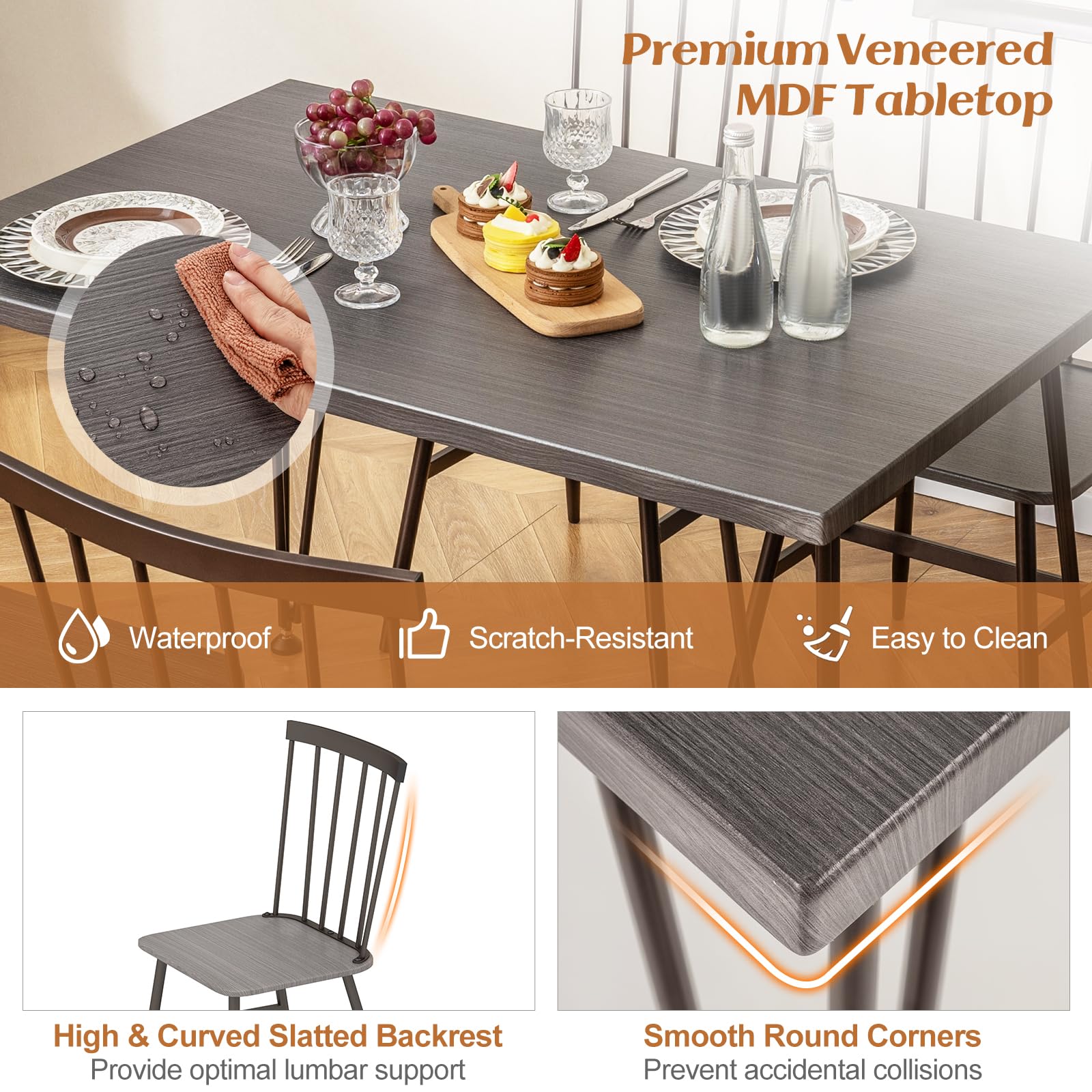 Giantex Dining Table Set for 4, Dining Set with Kitchen Table, Dining Chairs