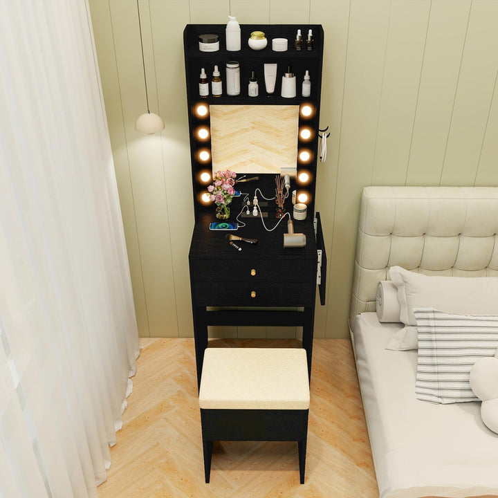 CHARMAID Compact Girls Vanity Desk 20-Inch Narrow Tall Makeup Table(With Stool)