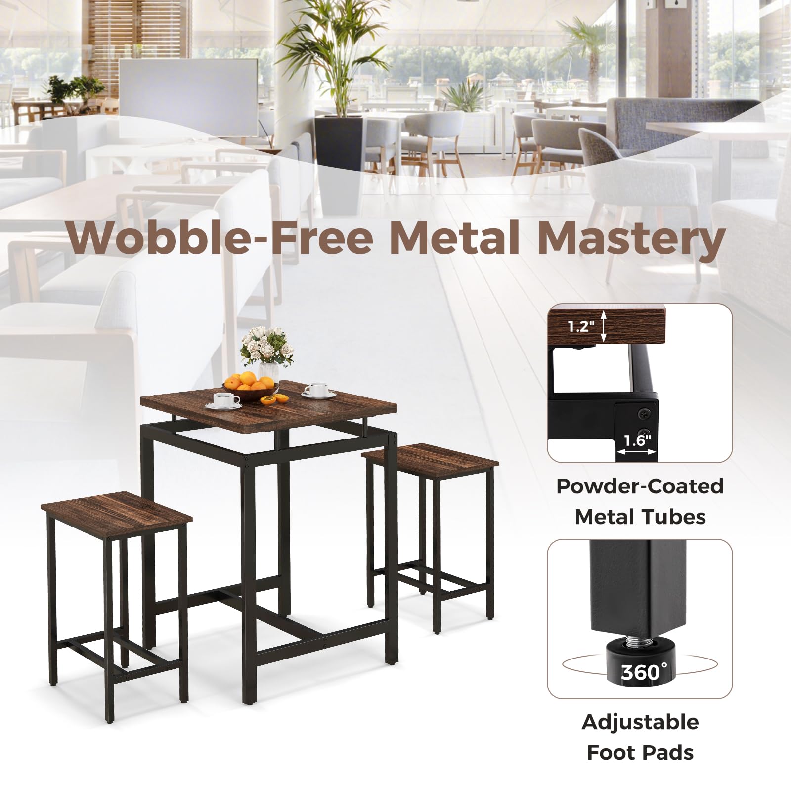 Giantex Small Dining Table Set for 2 - Counter Height Table Set with 2 Stools