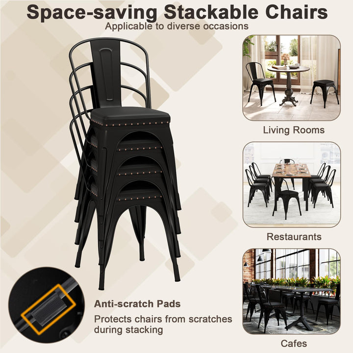 Giantex Metal Dining Chairs Set of 4 with Detachable Backrest & PU Leather Padded Seat
