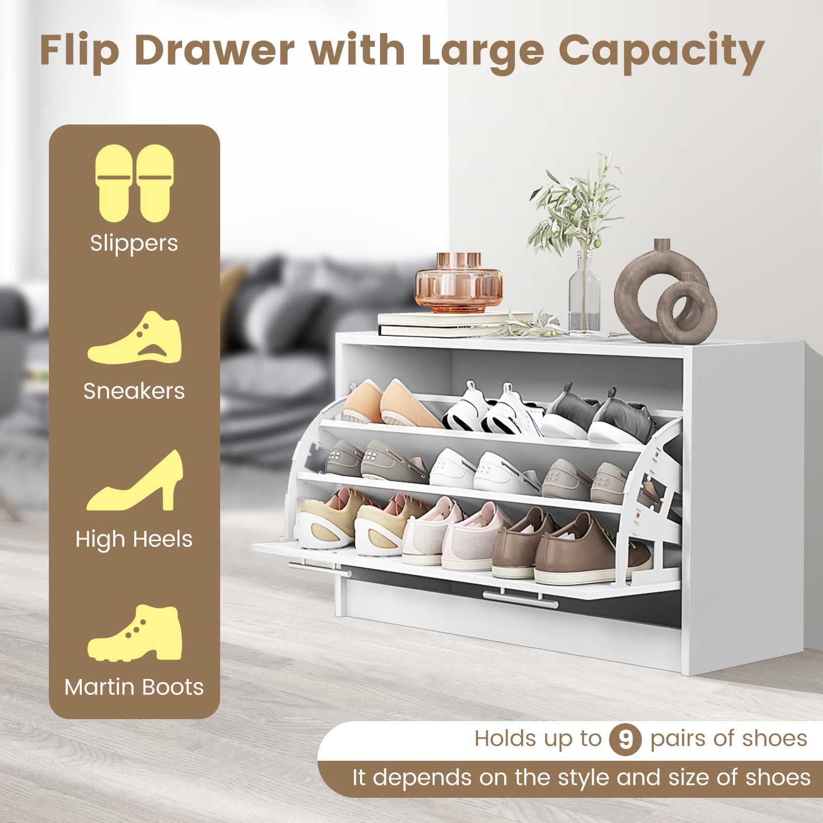 Giantex Shoe Cabinet with Flip Drawer, Shoe Storage Cupboard Organizer with Anti-toppling Device