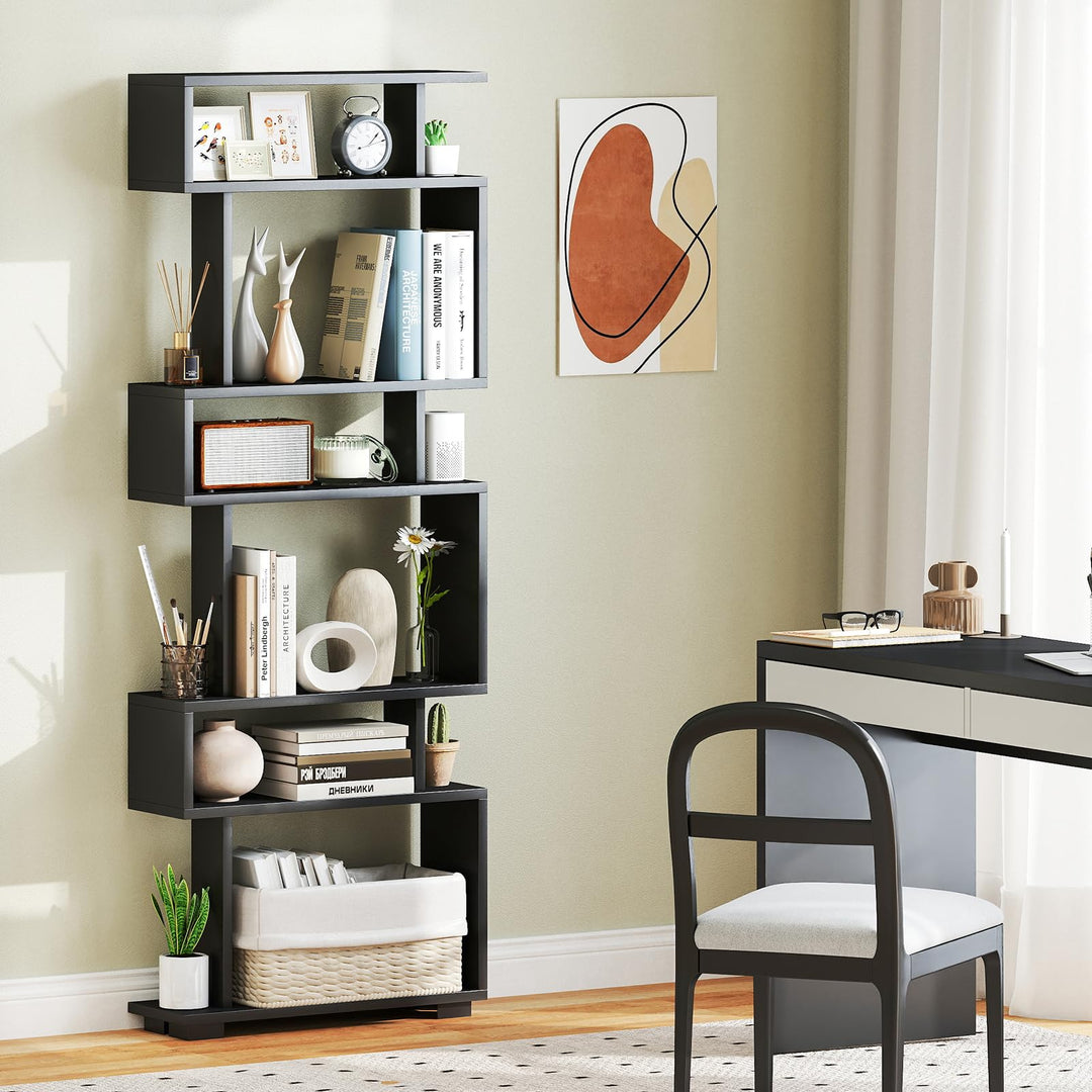 Giantex 6-Tier Geometric Bookcase Set of 1/2 64" Tall S-Shaped Bookshelf