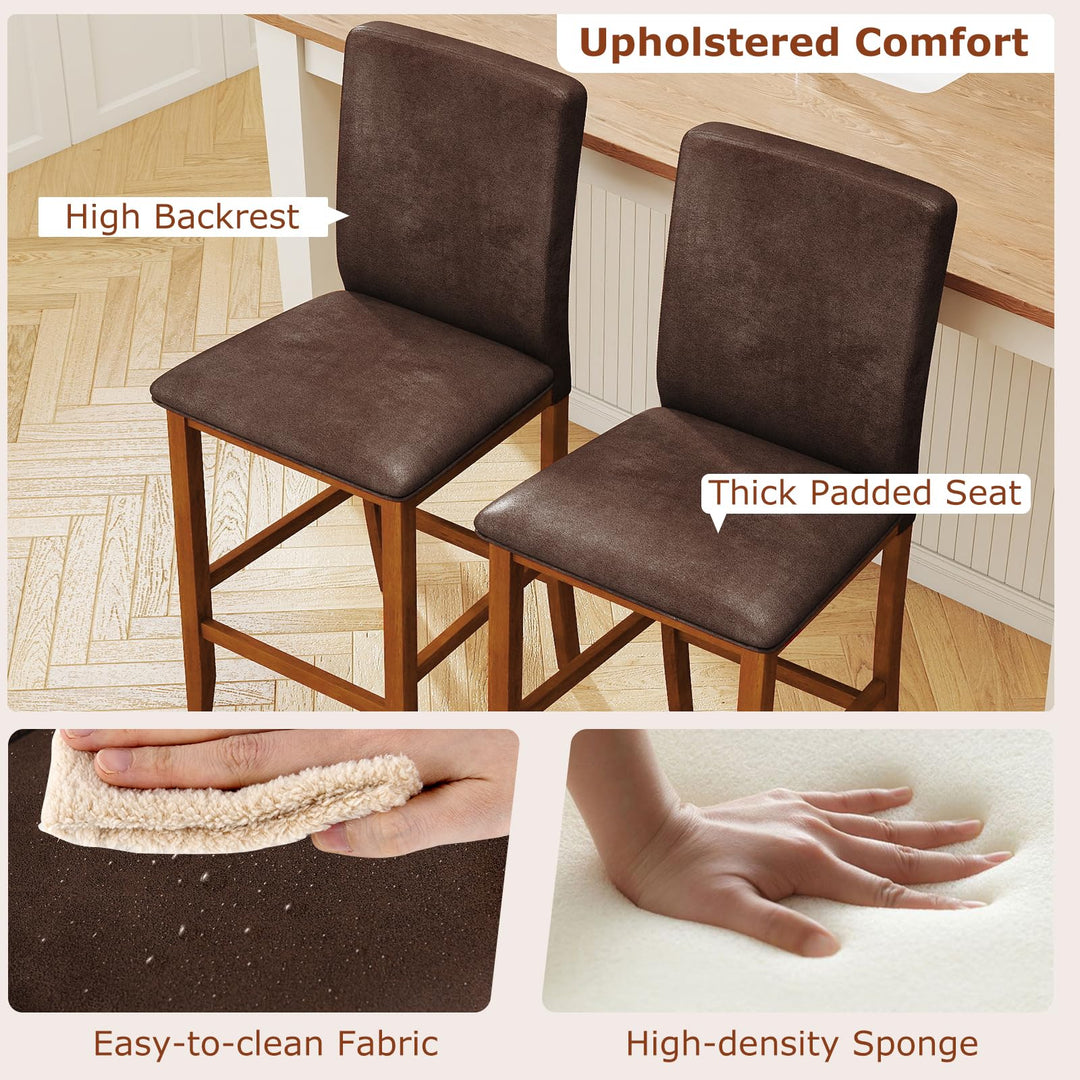 Giantex 26" Bar Stools Set of 2/4 Upholstered Counter Height Bar Chairs with Solid Rubber Wood Legs
