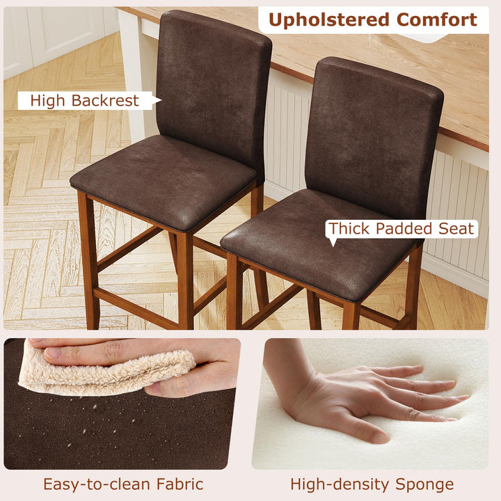 Giantex 26" Bar Stools Set of 2/4 Upholstered Counter Height Bar Chairs with Solid Rubber Wood Legs
