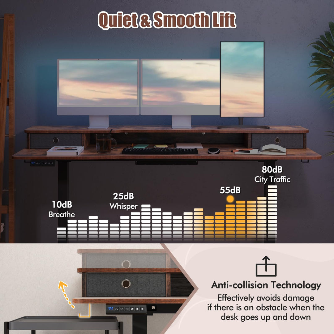 Giantex Electric Standing Desk with 2 Drawers, 63" x 24"