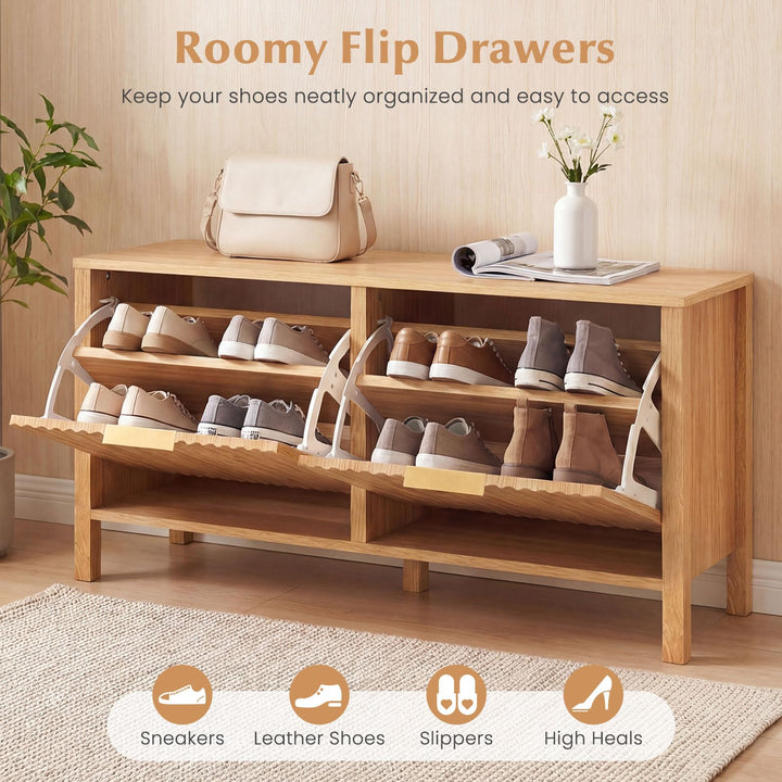 Giantex Shoe Storage Bench with 2 Flip Drawers for Entry Way