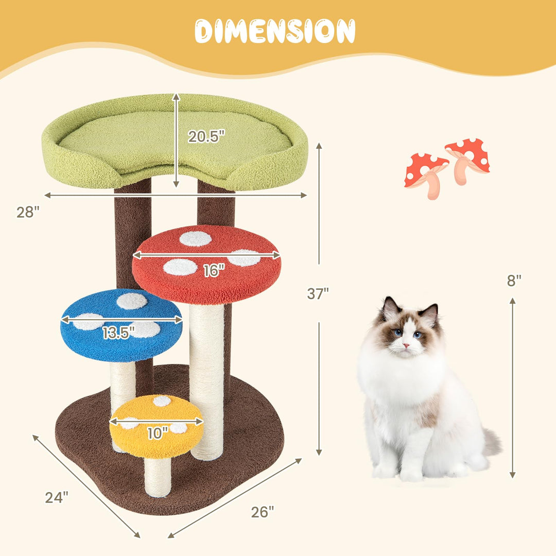 Giantex Cute Cat Tree - 37 Inches Mushroom Cat Tower