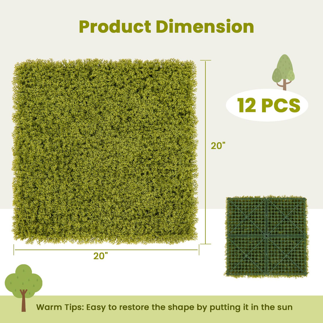 Giantex 12PCS 20" x 20" Grass Wall Panels Backdrop, Garden Privacy Fence Screen, 33.3 Sq.ft Artificial Moss Wall Panels