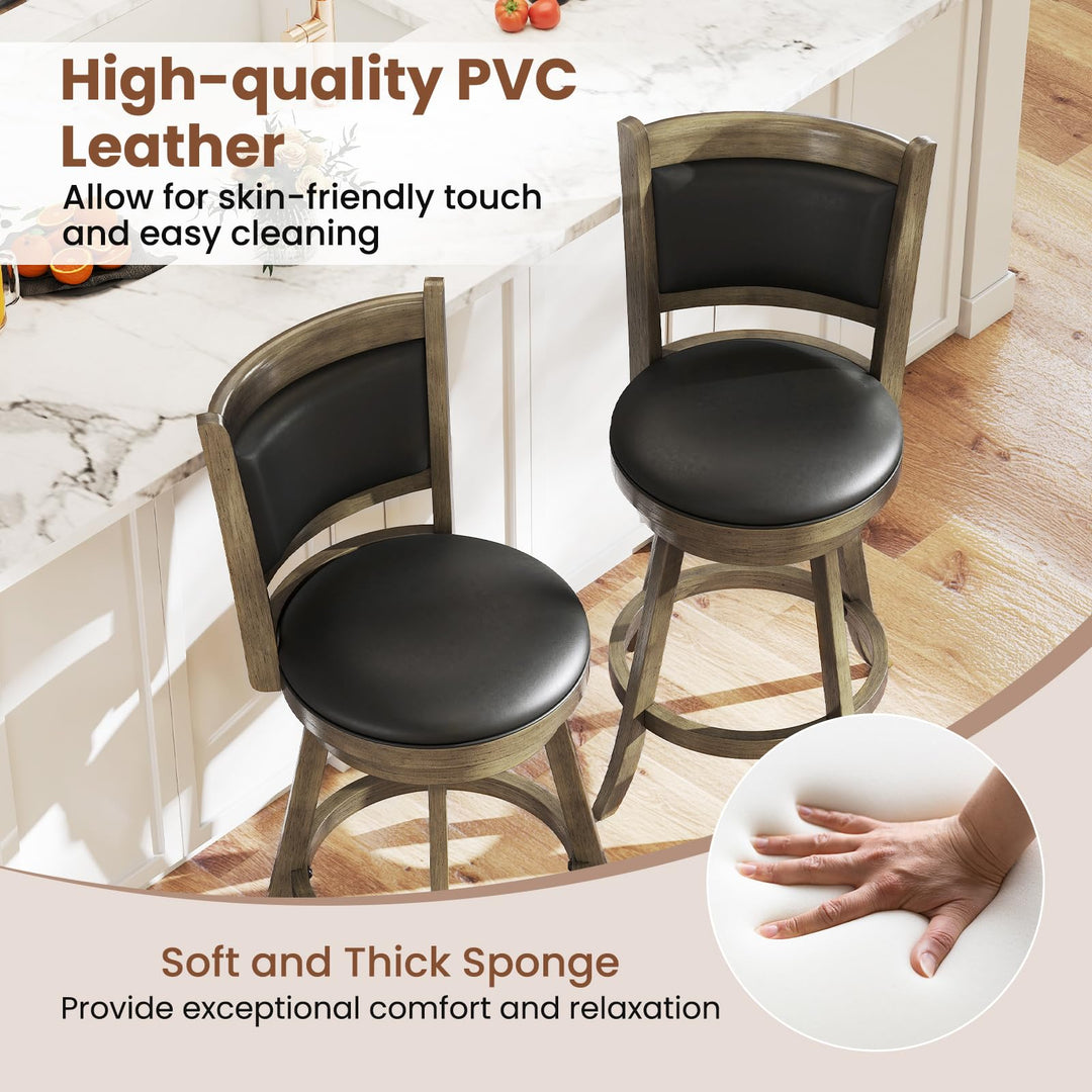 Giantex Accent Wooden Swivel Back Counter Height Bar Stool, Fabric Upholstered Design